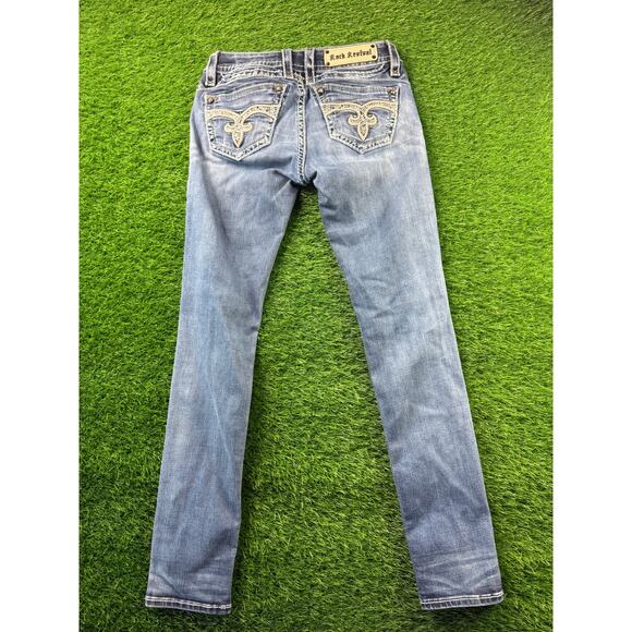 Rock Revival Adele Skinny Jeans Women 28 Blue Stretch Fleur Pocket Denim Y2K EUC - Picture 2 of 12